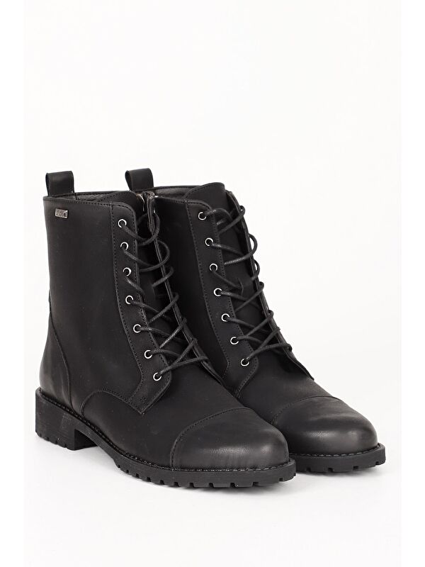 Yuvarlak Burun Kauçuk Taban Topuklu Fermuarlı Bağcıklı Kadın Günlük Postal Bot 20498 - Görsel 3