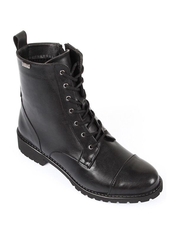 Yuvarlak Burun Kauçuk Taban Topuklu Fermuarlı Bağcıklı Kadın Günlük Postal Bot 20498 - Görsel 6