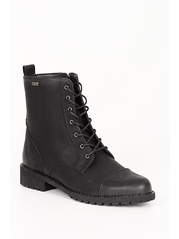 Yuvarlak Burun Kauçuk Taban Topuklu Fermuarlı Bağcıklı Kadın Günlük Postal Bot 20498 - Görsel 6