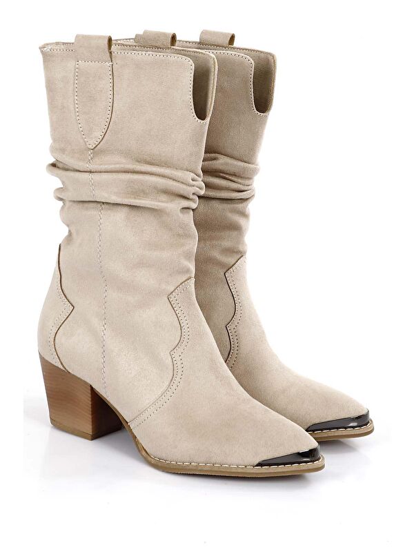 Sivri Burun Topuklu Körüklü Western Kovboy Kadın Günlük Kısa Çizme 32140 - Görsel 3