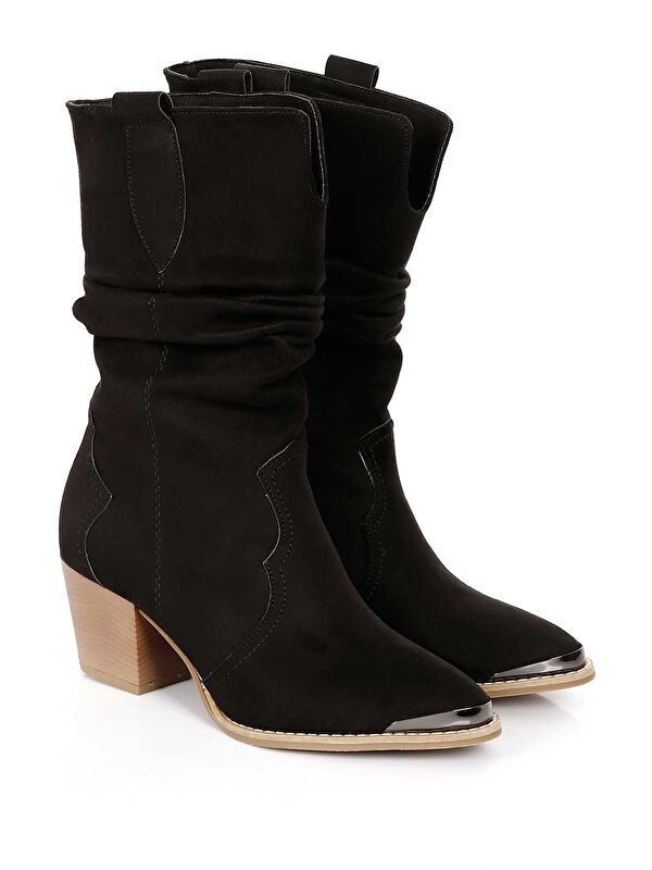 Sivri Burun Topuklu Körüklü Western Kovboy Kadın Günlük Kısa Çizme 32140 - Görsel 3