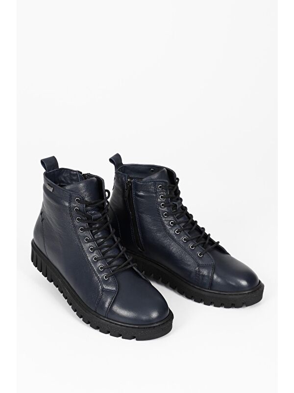 Hakiki Deri Yuvarlak Burun Kauçuk Taban Fermuarlı Bağcıklı Kadın Günlük Bot 10402 - Görsel 2