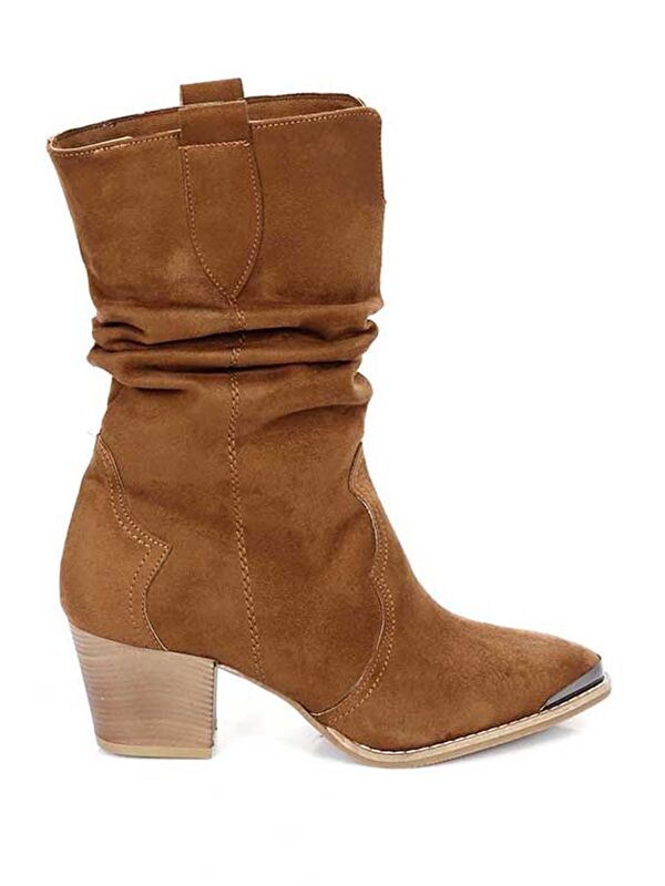 Gonderi(r) Kahverengi Gonderi(r) Sivri Burun Topuklu Körüklü Western Kovboy Kadın Günlük Kısa Çizme 32140