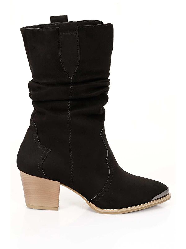 Sivri Burun Topuklu Körüklü Western Kovboy Kadın Günlük Kısa Çizme 32140 - Görsel 5