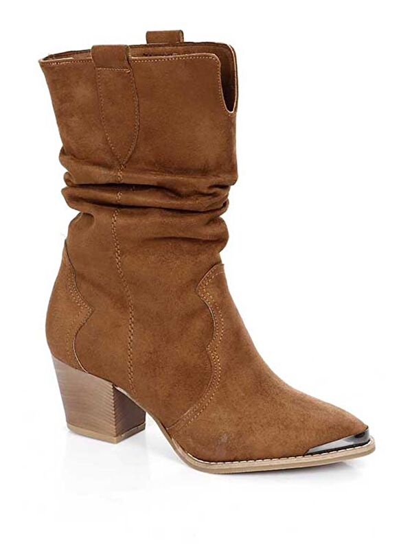 Gonderi(r) Kahverengi Gonderi(r) Sivri Burun Topuklu Körüklü Western Kovboy Kadın Günlük Kısa Çizme 32140