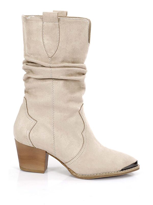 Sivri Burun Topuklu Körüklü Western Kovboy Kadın Günlük Kısa Çizme 32140 - Görsel 5