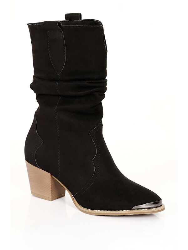 Sivri Burun Topuklu Körüklü Western Kovboy Kadın Günlük Kısa Çizme 32140 - Görsel 6