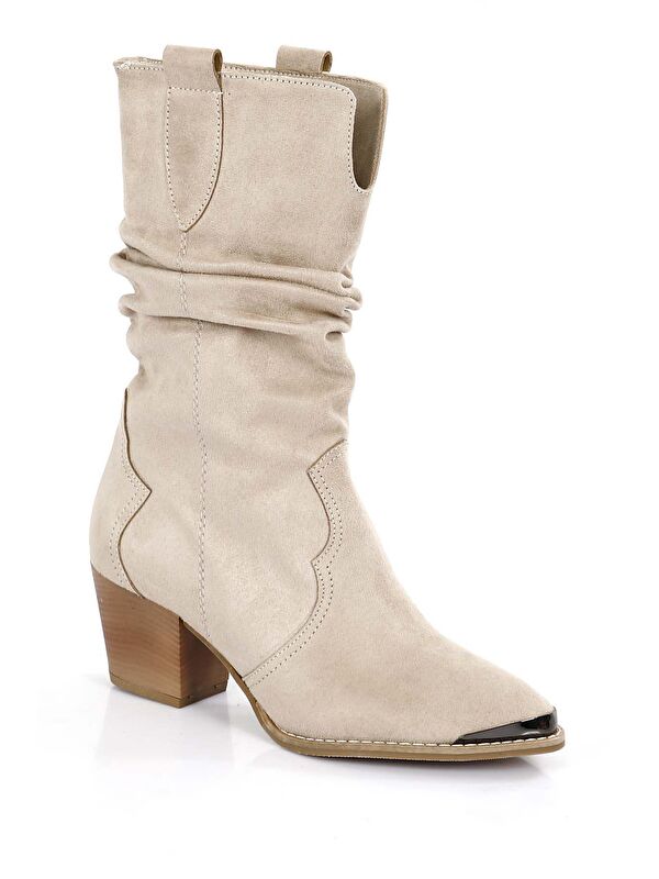 Sivri Burun Topuklu Körüklü Western Kovboy Kadın Günlük Kısa Çizme 32140 - Görsel 6