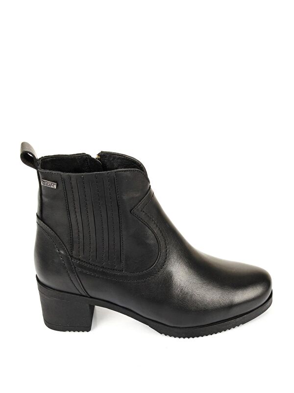 Hakiki Deri Yuvarlak Burun Topuklu Kauçuk Taban Fermuarlı Kadın Günlük Bot 10404 - Görsel 2