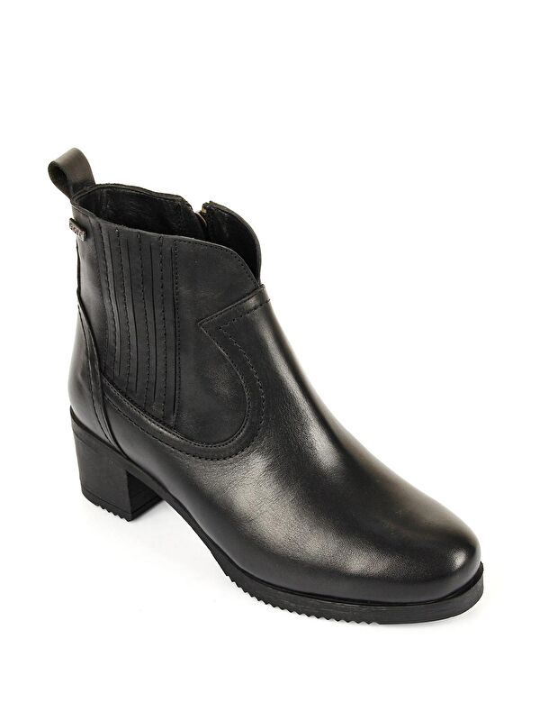 Hakiki Deri Yuvarlak Burun Topuklu Kauçuk Taban Fermuarlı Kadın Günlük Bot 10404 - Görsel 6