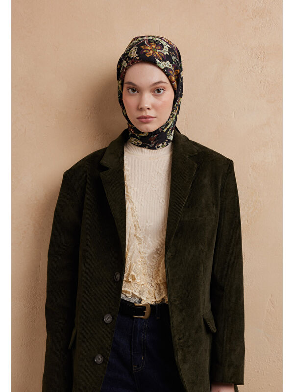 Fresh Scarfs Enya Desen Pamuk İpek Eşarp Siyah