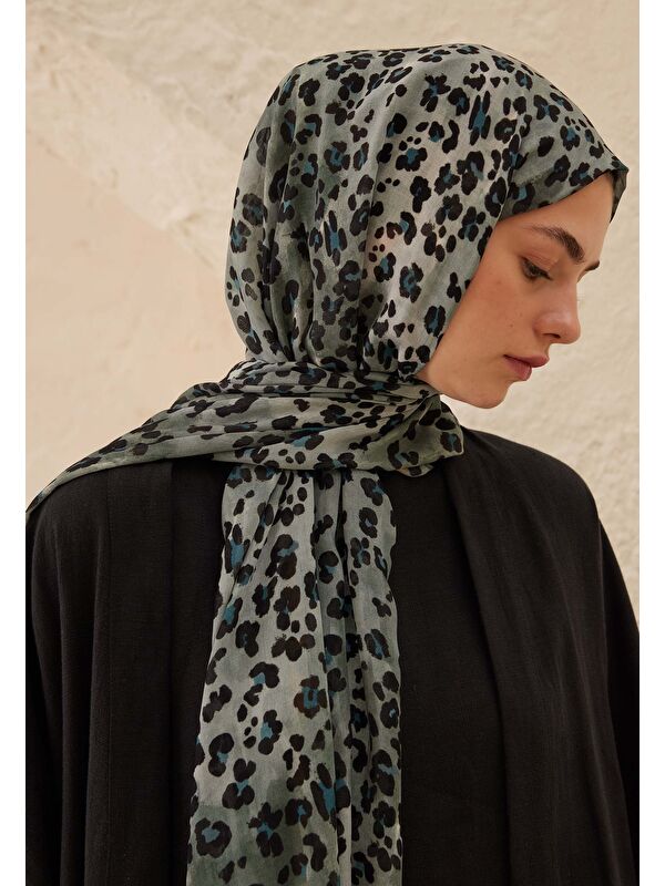 Fresh Scarfs Leopar Desen Rami Şal Mavi