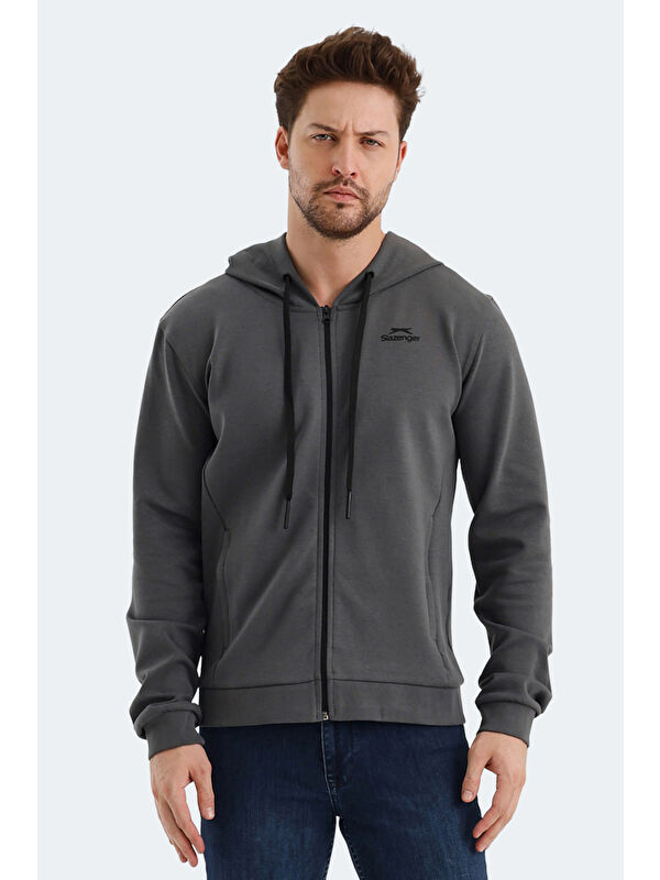 SLAZENGER VENDA Erkek Fermuarlı Sweatshirt Hırka Koyu Gri