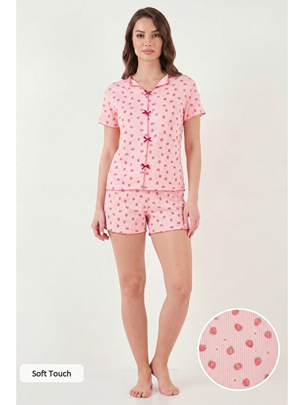 Lela Regular Fit Desenli V Yaka Şortlu Pijama Takımı 65770837