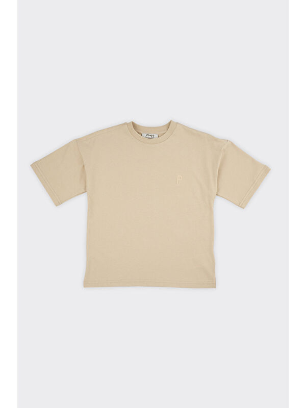 Panço Unisex Çocuk Kısa Kollu Bej Tişört