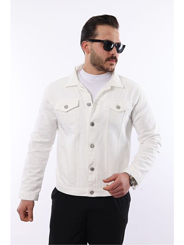 Comstar Erkek Trend Slim Fit Denim Jeans Beyaz Jean Ceket