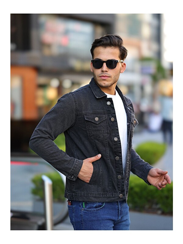 Comstar Erkek Trend Slim Fit Denim Jeans Antrasit Jean Ceket