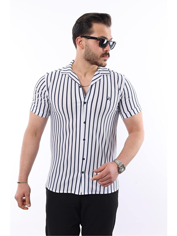 Comstar Erkek Kısa Kollu Slim Fit Yazlık Çizgili Gömlek