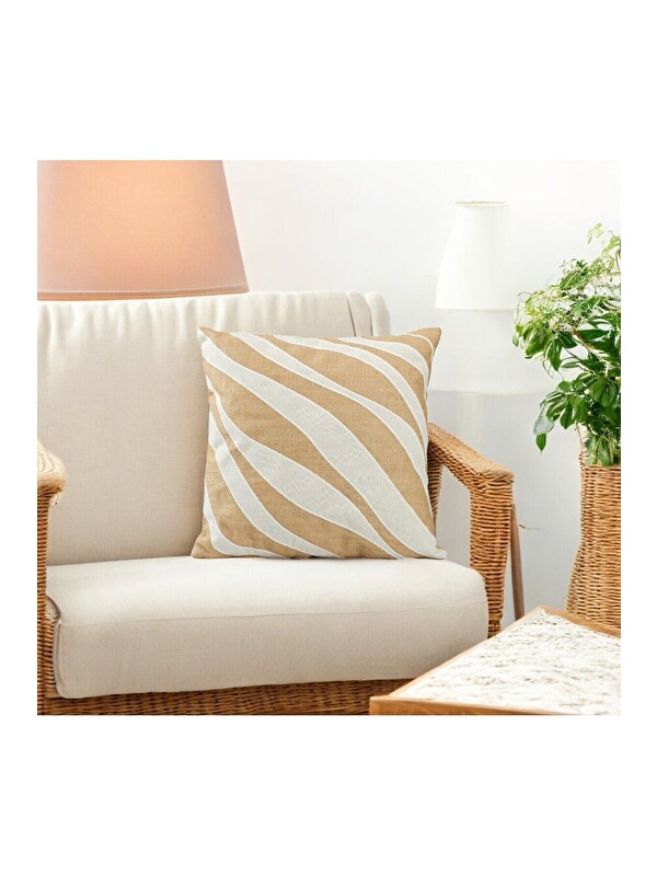 Asdiva Bohem Tarzı Hasır Kumaş Zebra Desen Dekoratif Kırlent Kılıfı 45x45