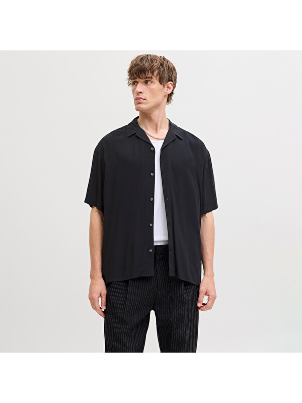Jack & Jones Jeff Resort Solid Erkek Siyah Resort Yaka Gömlek