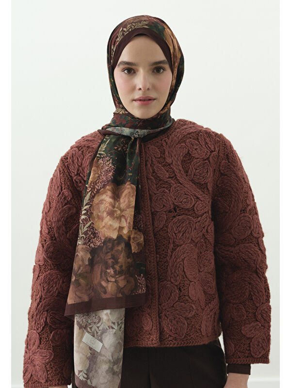 Fresh Scarfs Bordo Soft Hıbıscus Desenli Pamuk Viskon Şal
