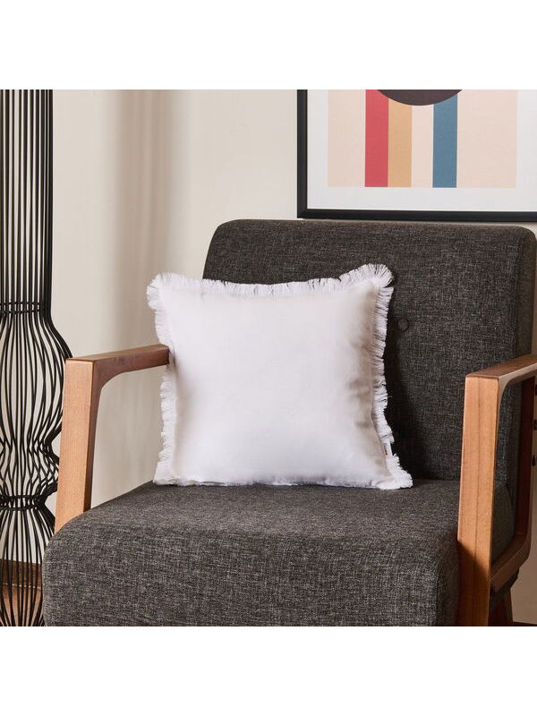 Evidea Soft Ethnic Saçak Detaylı Kırlent - Beyaz - 40x40 cm