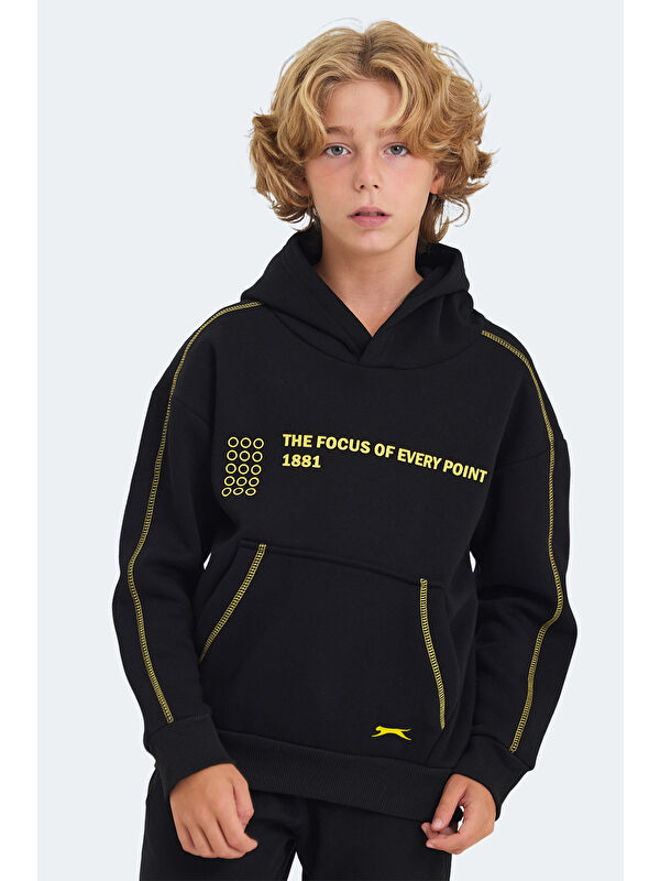 SLAZENGER LEVON Unisex Çocuk Kapüşonlu Cepli Siyah Sweatshirt