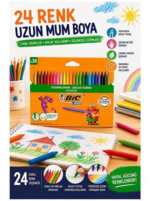 artmaster Mum Boya 24 Lü 1 Paket Bic 24 Renk Mumboya Elleri Kirletmeyen Yıkanabilir Silinebilir Plastidecor