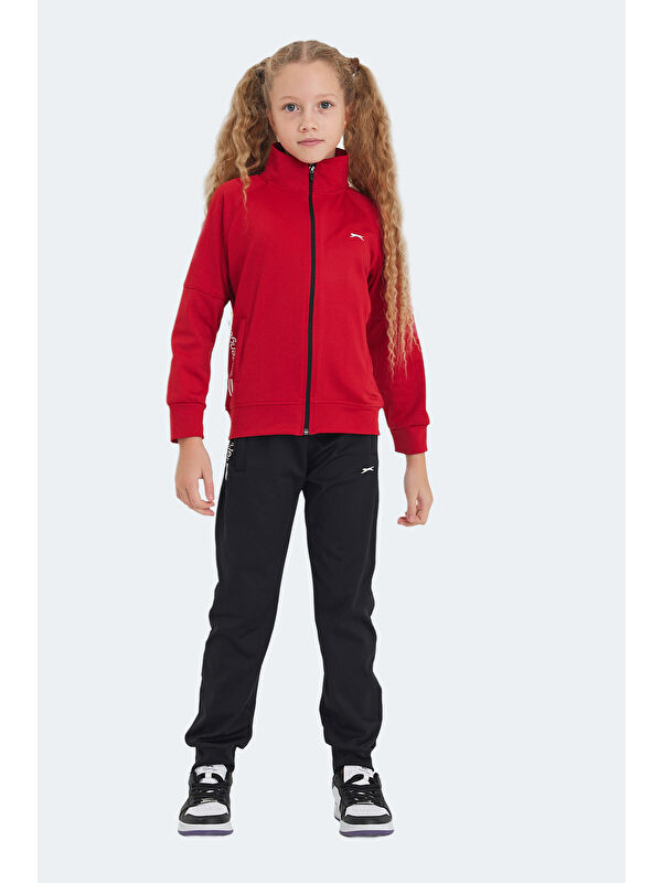 SLAZENGER NEXT IN Unisex Çocuk Fermuarlı Dik Yaka Cepli Kırmızı Eşofman Takımı