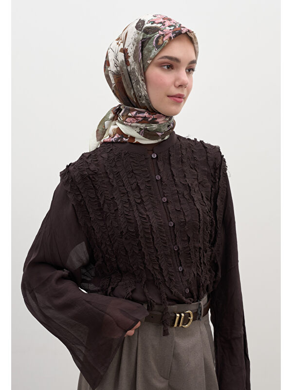 Fresh Scarfs Dıtsy Leaves Desen Pamuklu Viskon Eşarp Bej