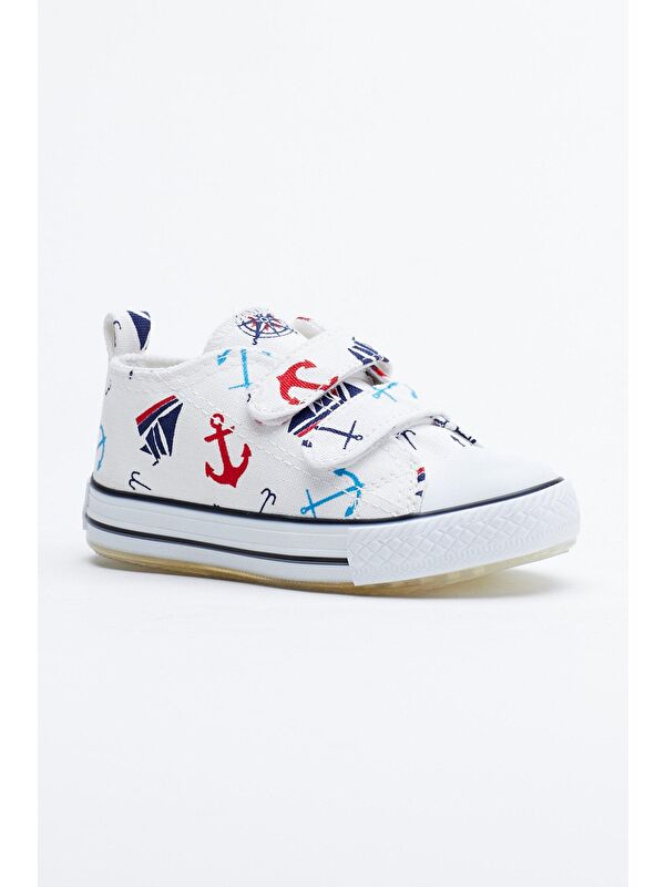 Çocuk Unisex Beyaz Lacivert Spor Ayakkabı Işıklı Cırtlı Tb997 - Görsel 2