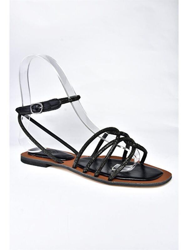 P380422209 Siyah Taşlı Kadın Sandalet - Görsel 6