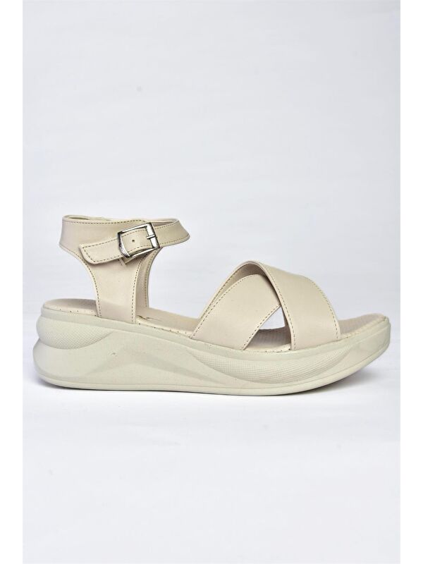 P713330209 Bej Kalın Tabanlı Günlük Kadın Sandalet - Görsel 6