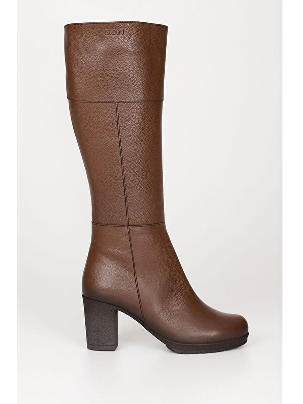 Hakiki Deri Yuvarlak Burun Kauçuk Taban Topuklu Fermuarlı Kadın Günlük Çizme 44602 - Görsel 3