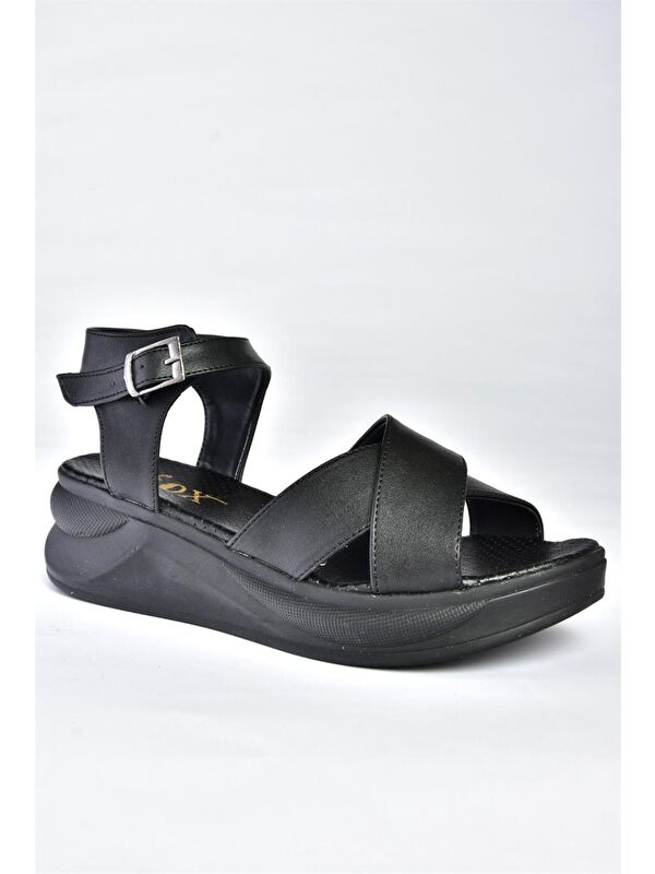 P713330209 Siyah Kalın Tabanlı Günlük Kadın Sandalet - Görsel 3