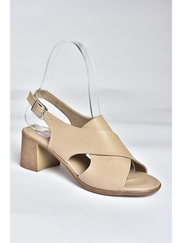 P555450503 Vizon Hakiki Deri Kalın Topuklu Kadın Ayakkabı - Görsel 6