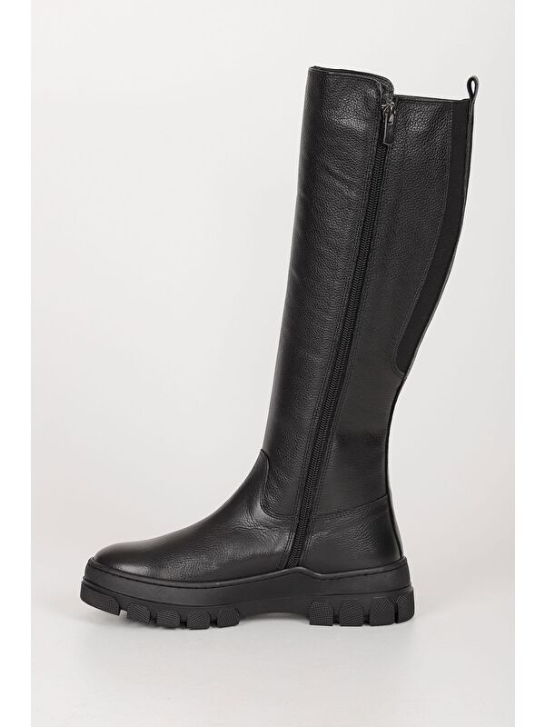 Hakiki Deri Yuvarlak Burun Fermuarlı Kadın Günlük Çizme 47521 - Görsel 6