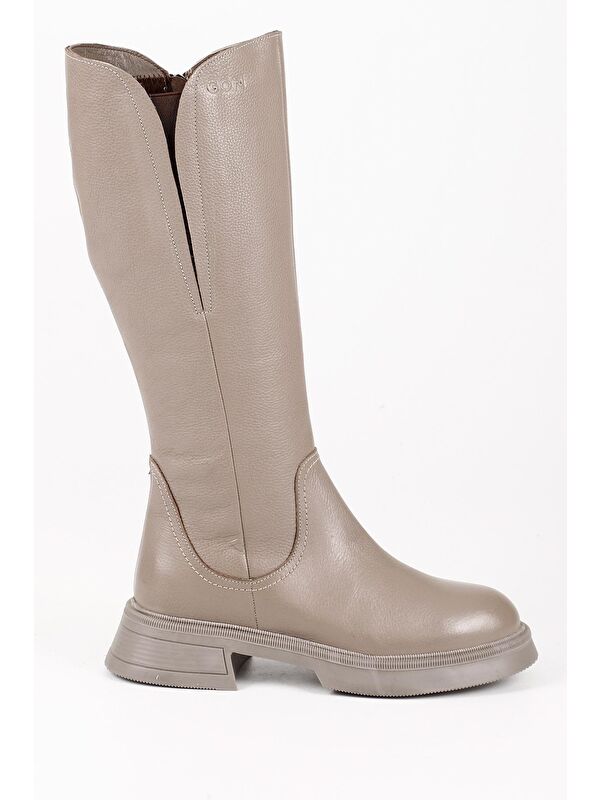 Hakiki Deri Yuvarlak Burun Topuklu Fermuarlı Kadın Günlük Çizme 46598 - Görsel 3