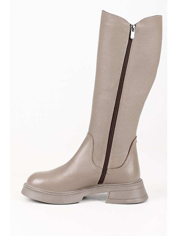 Hakiki Deri Yuvarlak Burun Topuklu Fermuarlı Kadın Günlük Çizme 46598 - Görsel 6