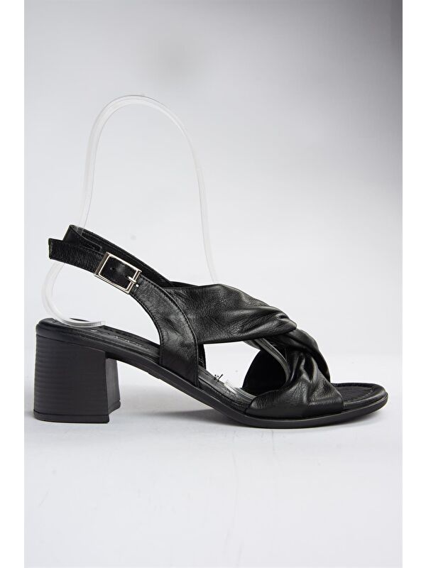 P555450103 Siyah Hakiki Deri Kalın Topuklu Kadın Ayakkabı - Görsel 5