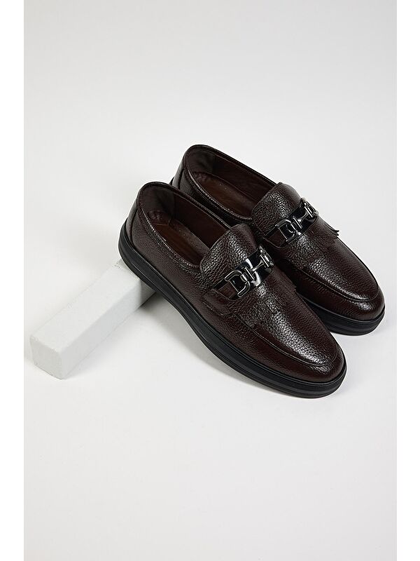 Erkek Kahve Rahat Kalıp Deri Erkek Loafer - Görsel 3