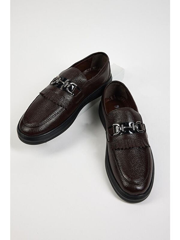 Erkek Kahve Rahat Kalıp Deri Erkek Loafer - Görsel 4