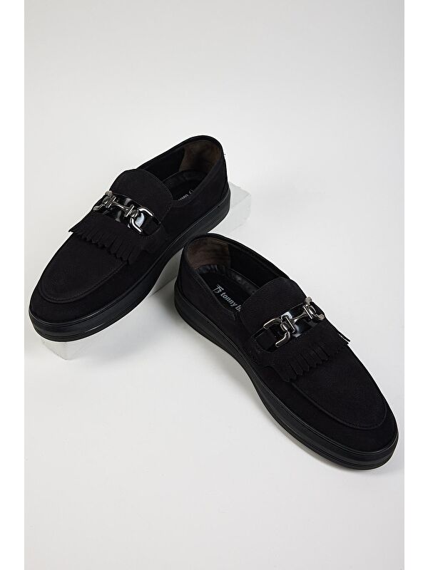 Erkek Siyah Süet Rahat Kalıp Deri Erkek Loafer - Görsel 5