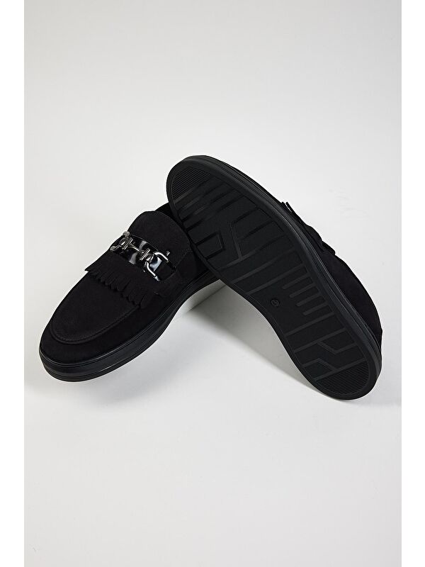 Erkek Siyah Süet Rahat Kalıp Deri Erkek Loafer - Görsel 6