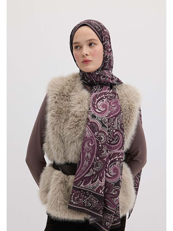 Fresh Scarfs Dark Vıntage Desen Şal Mor