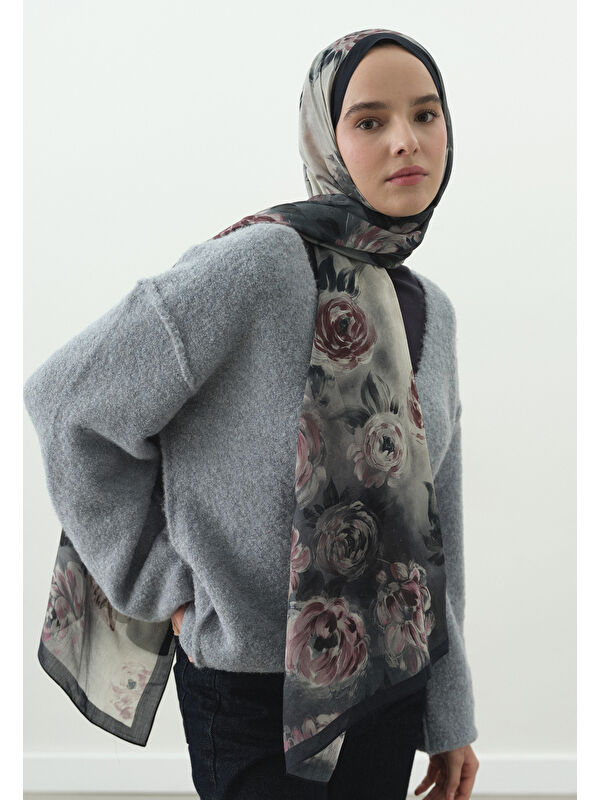 Fresh Scarfs Gece Mavisi Marıelle Desenli Pamuk Viskon Şal