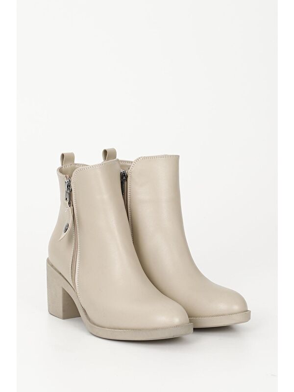 NUDE Yuvarlak Burun Topuklu Fermuarlı Püsküllü Kadın Günlük Bot 35764 - Görsel 3