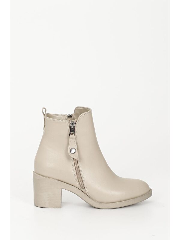 NUDE Yuvarlak Burun Topuklu Fermuarlı Püsküllü Kadın Günlük Bot 35764 - Görsel 5