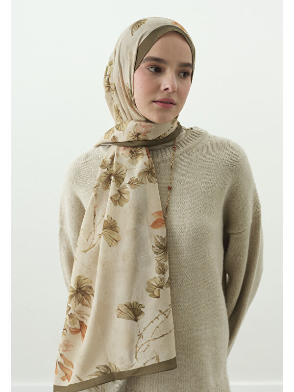 Fresh Scarfs Bej Fall Breeze Desenli Pamuk Viskon Şal