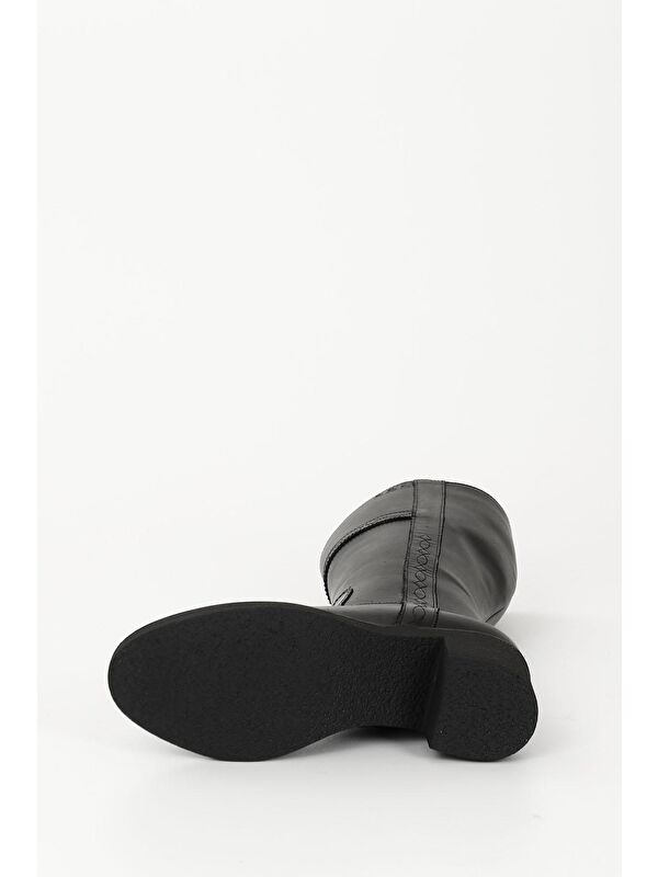 SİYAH Hakiki Deri Yuvarlak Burun Kauçuk Taban Topuklu Fermuarlı Kadın Günlük Çizme 47520 - Görsel 8